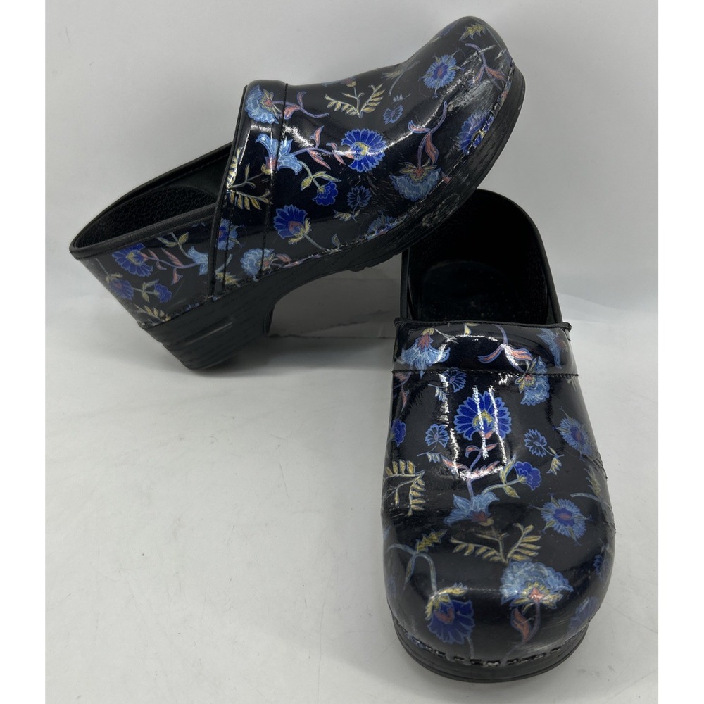 Dansko Professional Patent Leather Clogs Black Floral print Women's 42 US 12